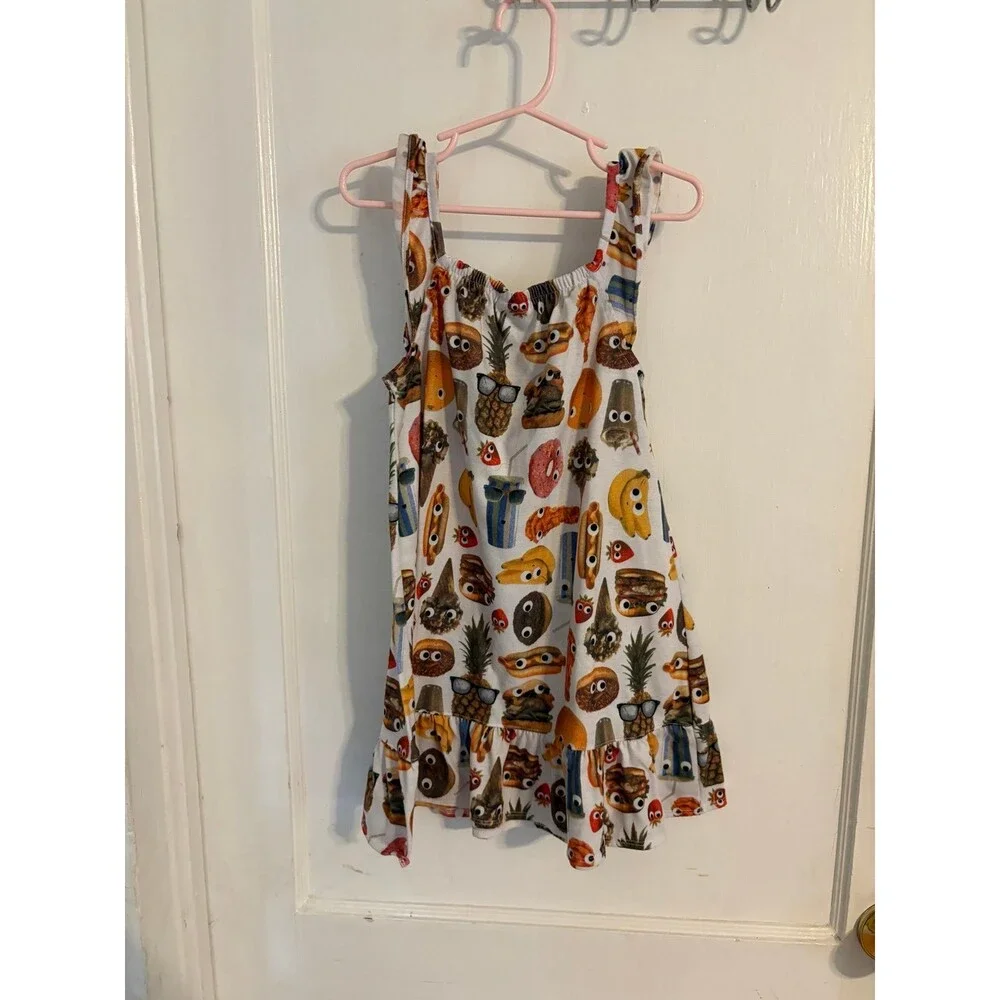 Gymboree Googly Eyes Food ruffle Sleeve nightgown pajama dress size XS (3-4)